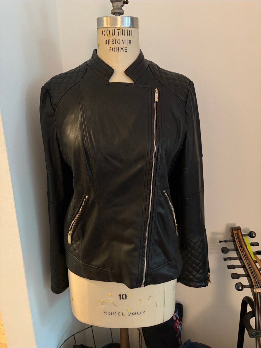 Calvin Klein Black Quilted Leather Moto Jacket